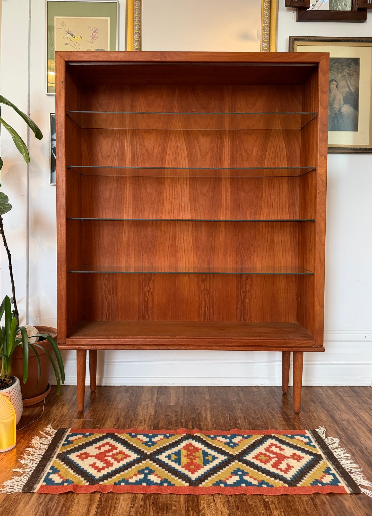 Vintage Teak Bookshelf W/ Glass Shelves