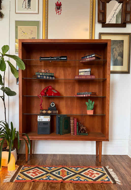 Vintage Teak Bookshelf W/ Glass Shelves