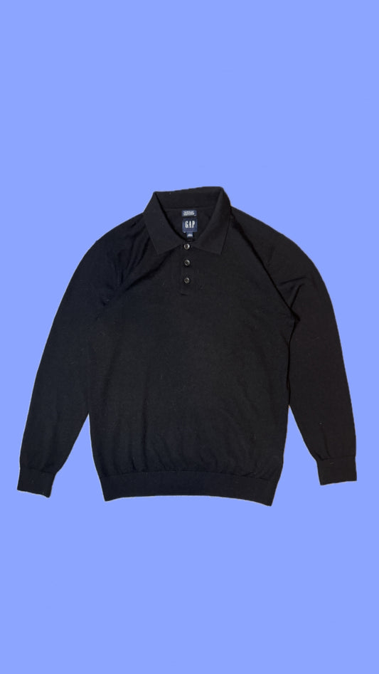 Gap Black Merino Wool Polo Sweater