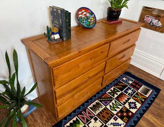 Vintage Solid Pine 6 Drawer Credenza