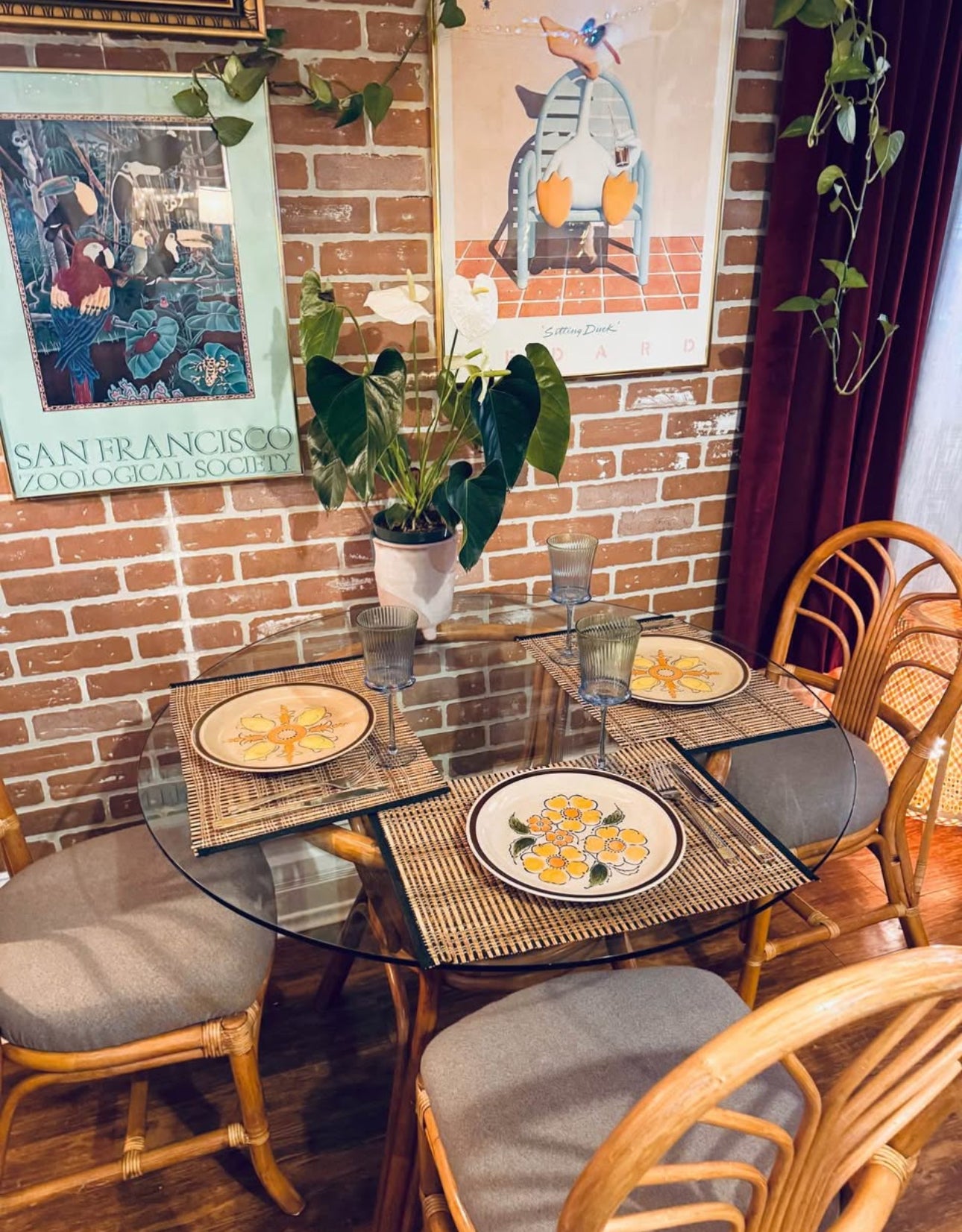Vintage Rattan 4 Piece Dining Set