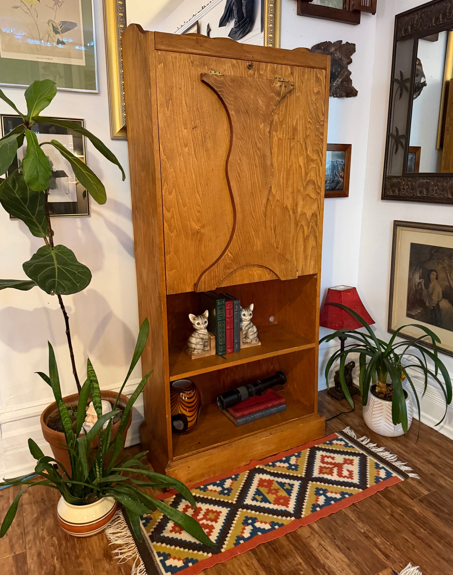 Vintage Solid Wood Bookshelf & Folding Table