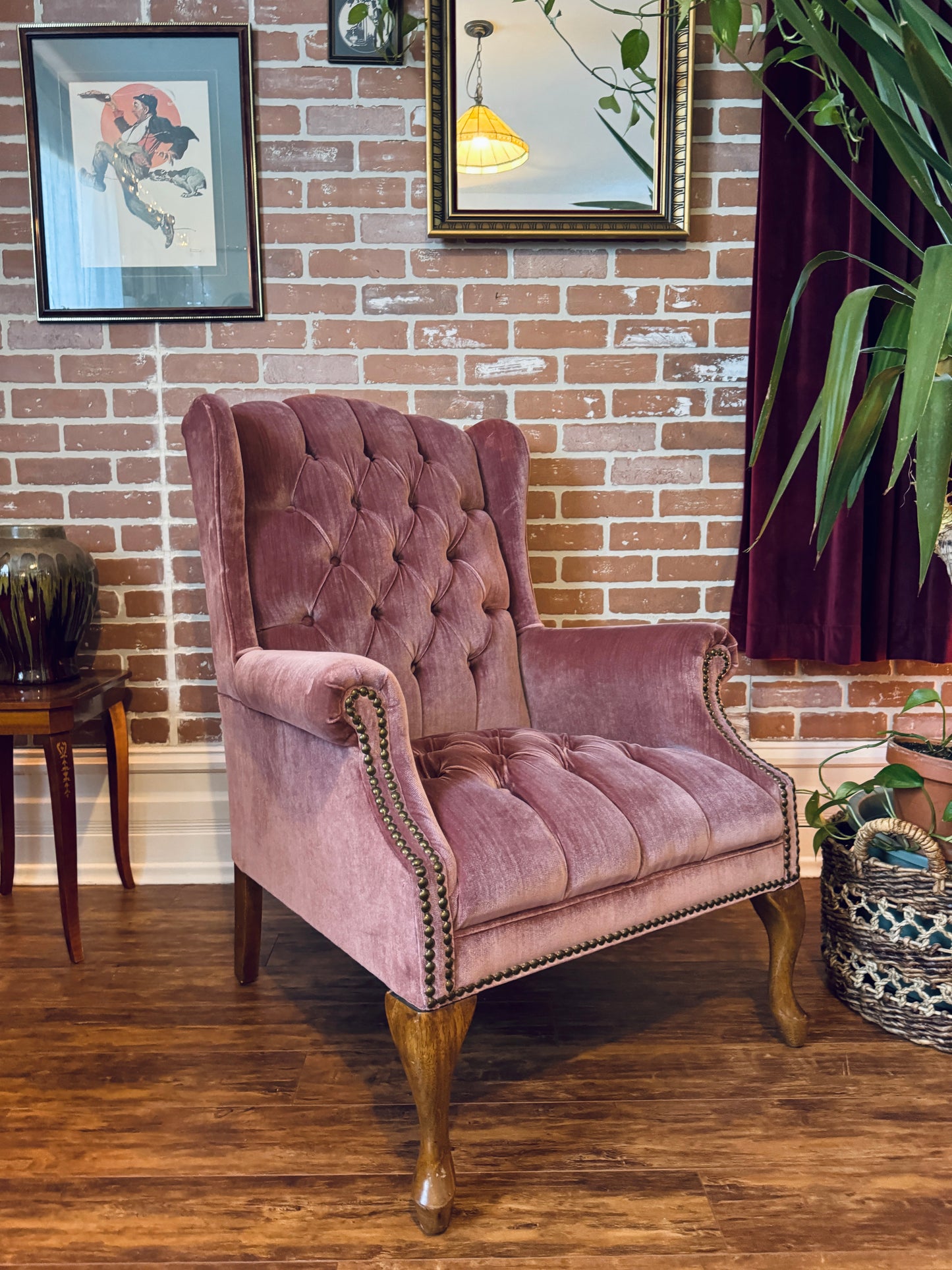 Vintage Pink Velvet Armchair