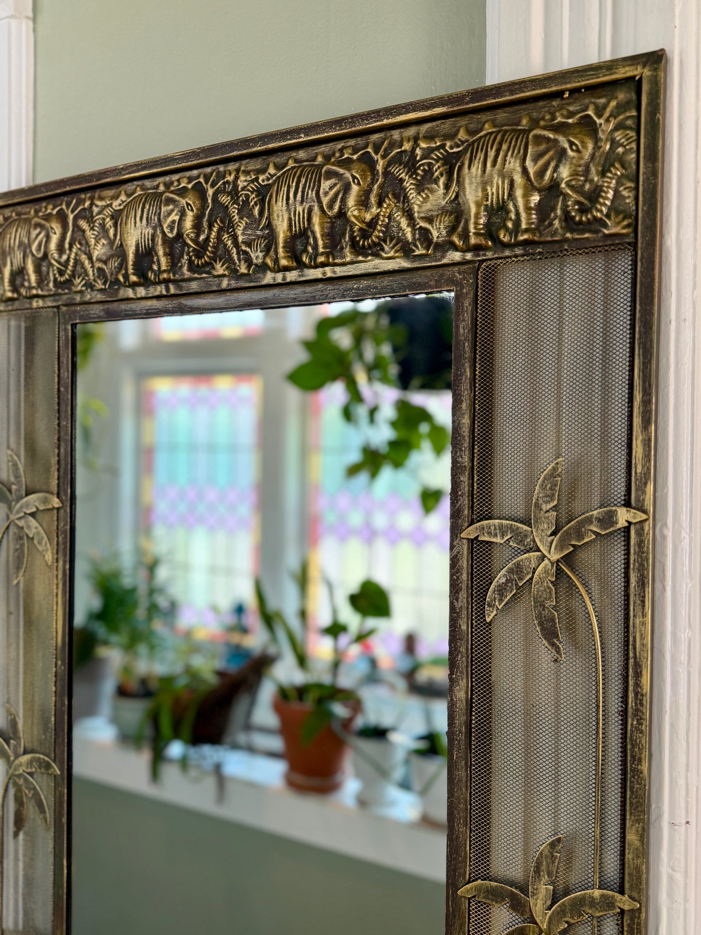 Vintage Gold Tone Safari Style Mirror