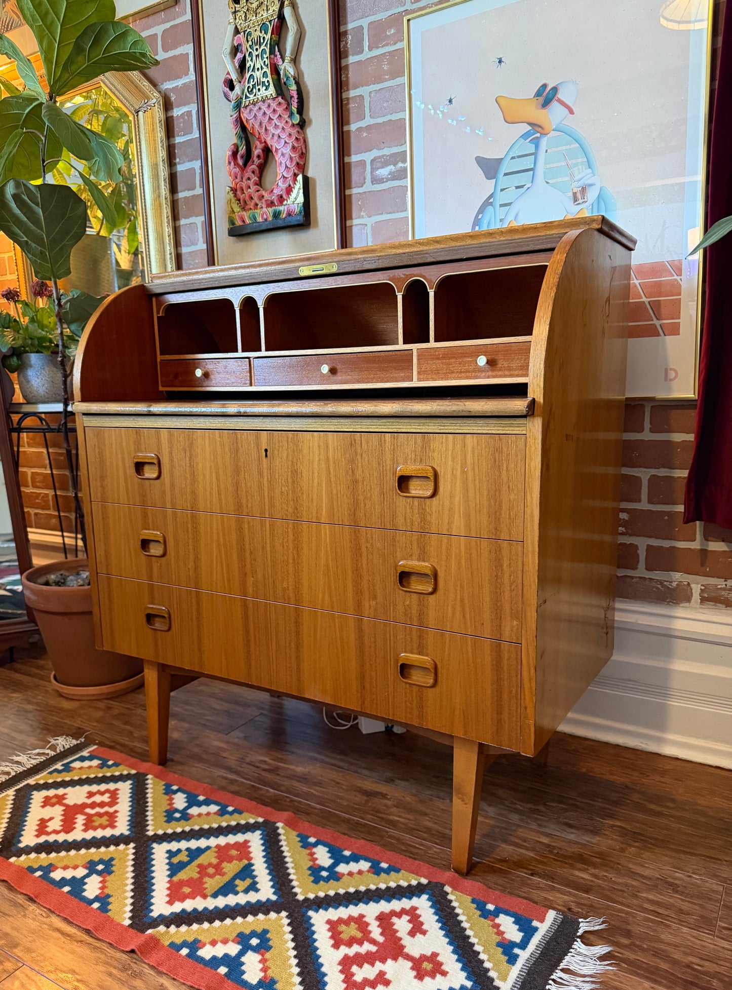 Vintage Swedish Teak Roll Top Desk