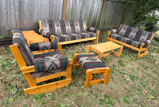 Vintage Solid Pine Southwestern Style 6 Piece Living Room Set