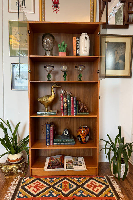 Vintage Danish Teak Bookshelf W/ Glass Doors