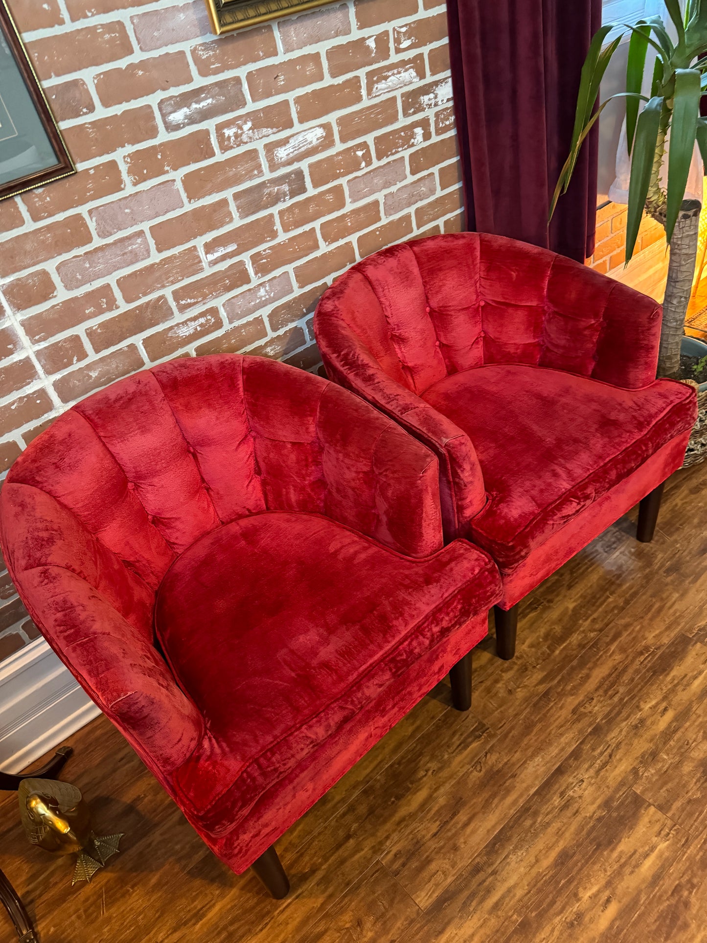 1960s Red Velvet Kroehler Armchairs
