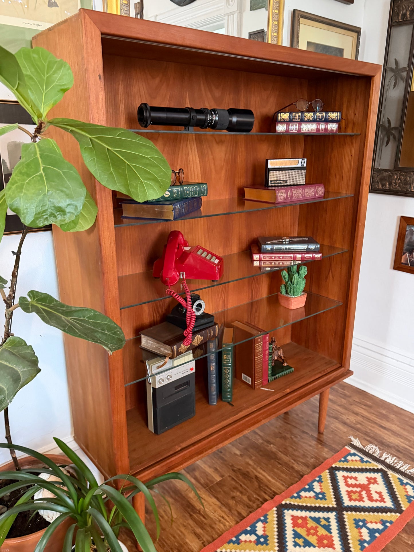Vintage Teak Bookshelf W/ Glass Shelves