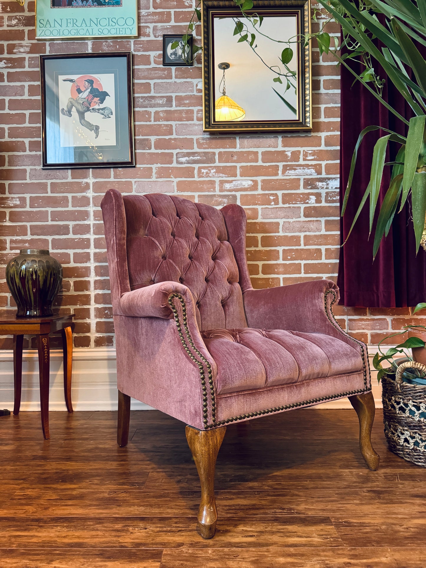 Vintage Pink Velvet Armchair