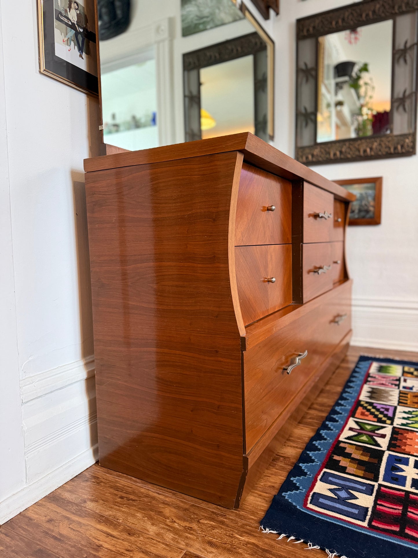 Vintage Walnut Wood 8 Drawer Dresser