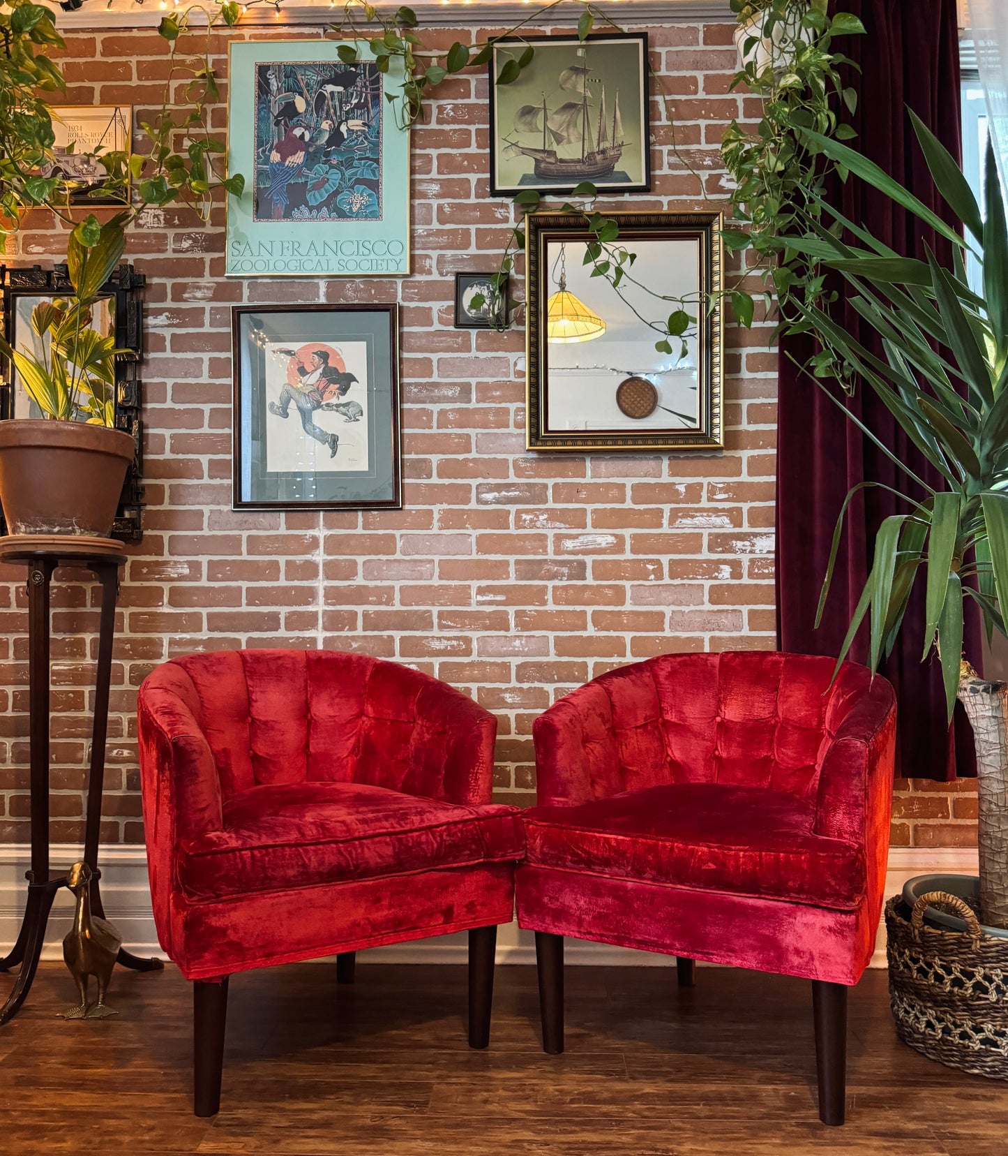 1960s Red Velvet Kroehler Armchairs