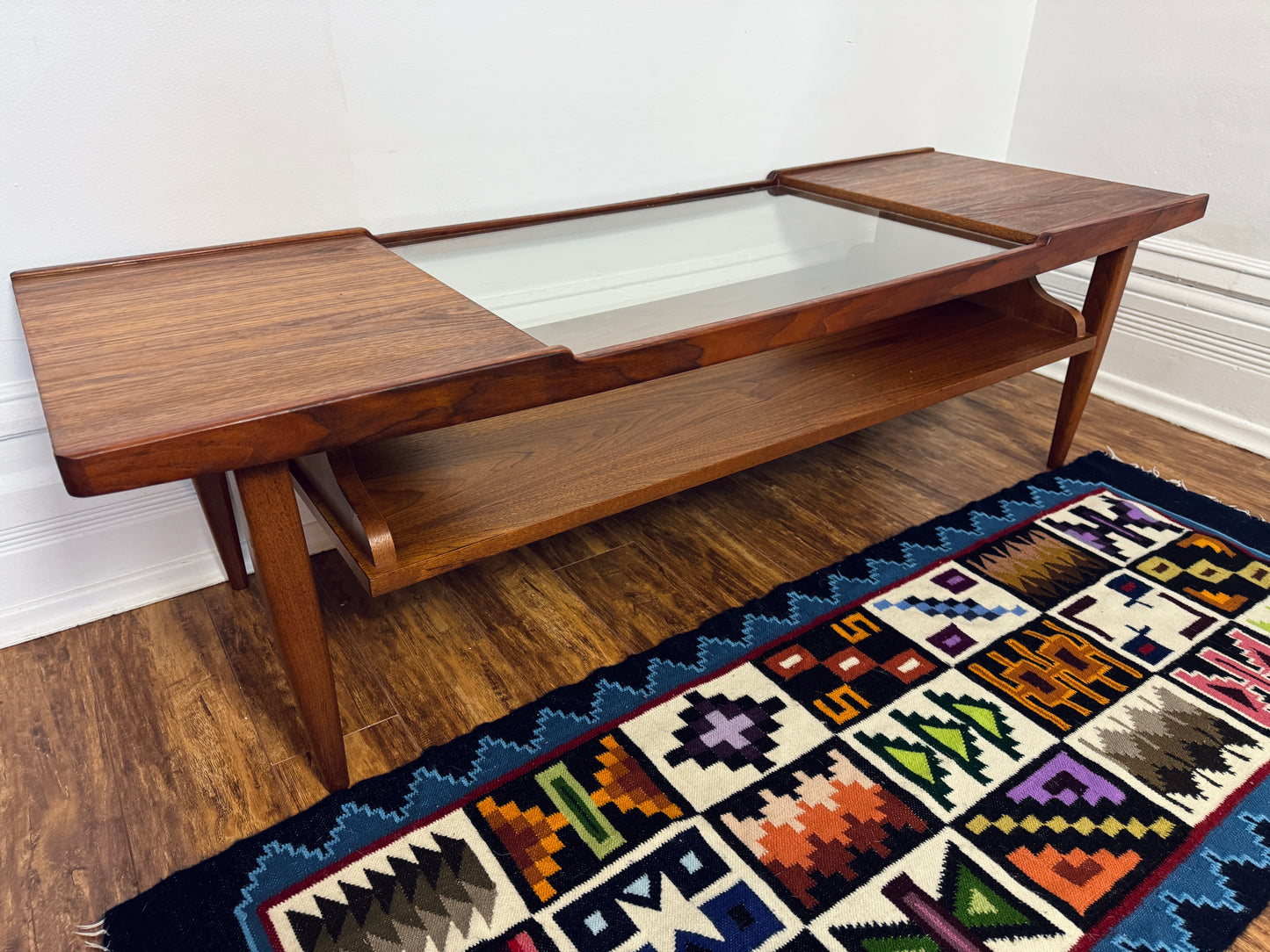 Vintage 60s Walnut Wood & Glass Coffee Table