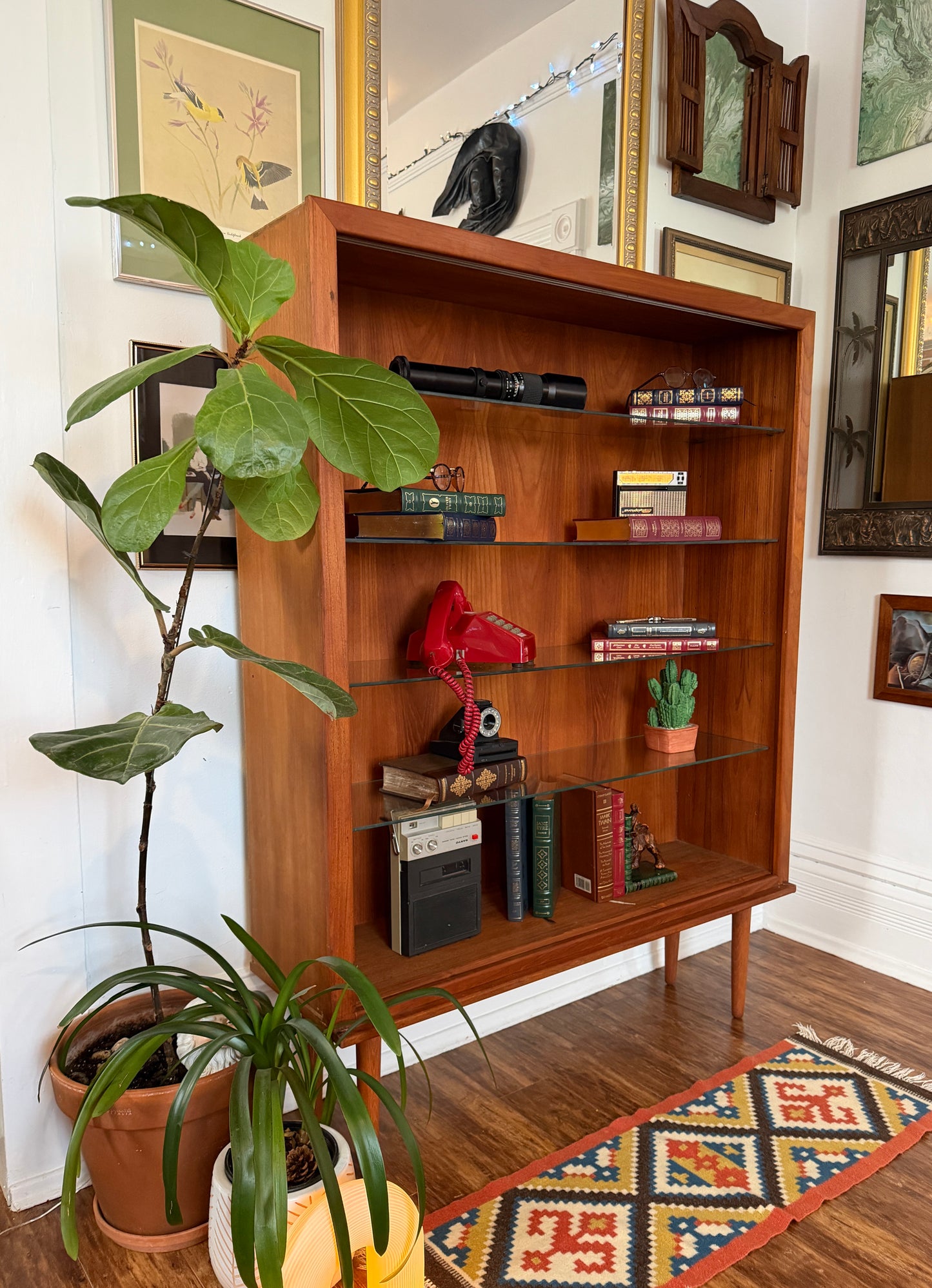 Vintage Teak Bookshelf W/ Glass Shelves