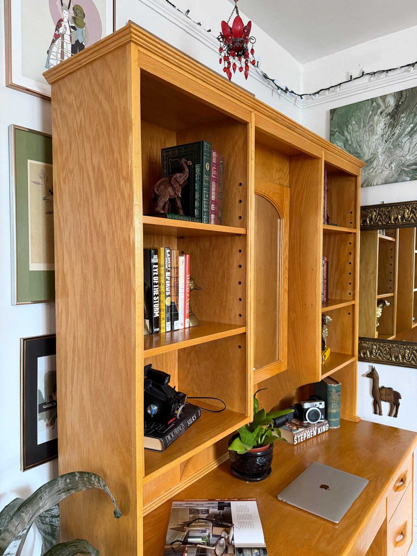 Vintage MCM Style Oak Desk & Hutch