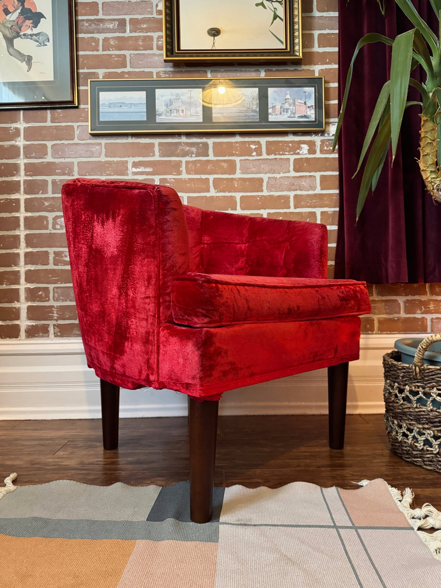 1960s Red Velvet Kroehler Armchairs