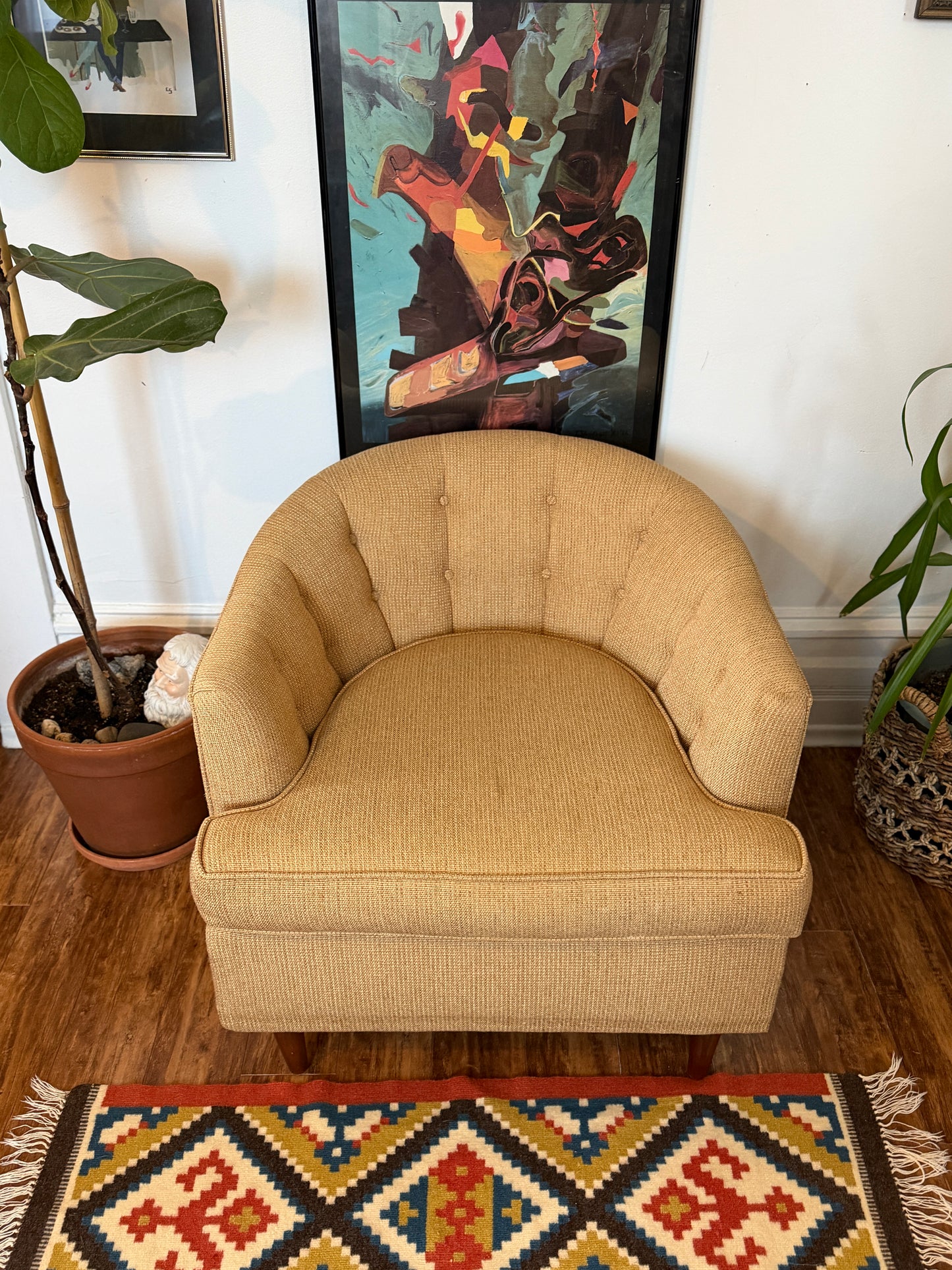 Vintage MCM Tufted Barrel Armchair