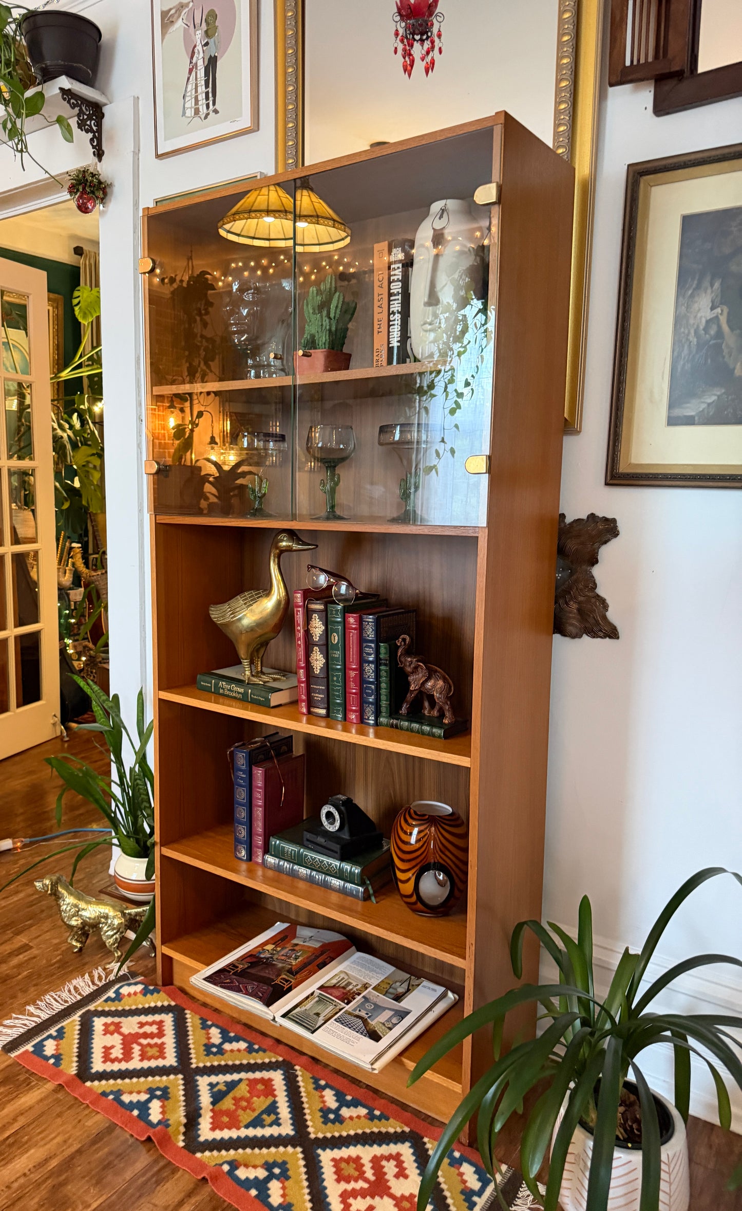 Vintage Danish Teak Bookshelf W/ Glass Doors