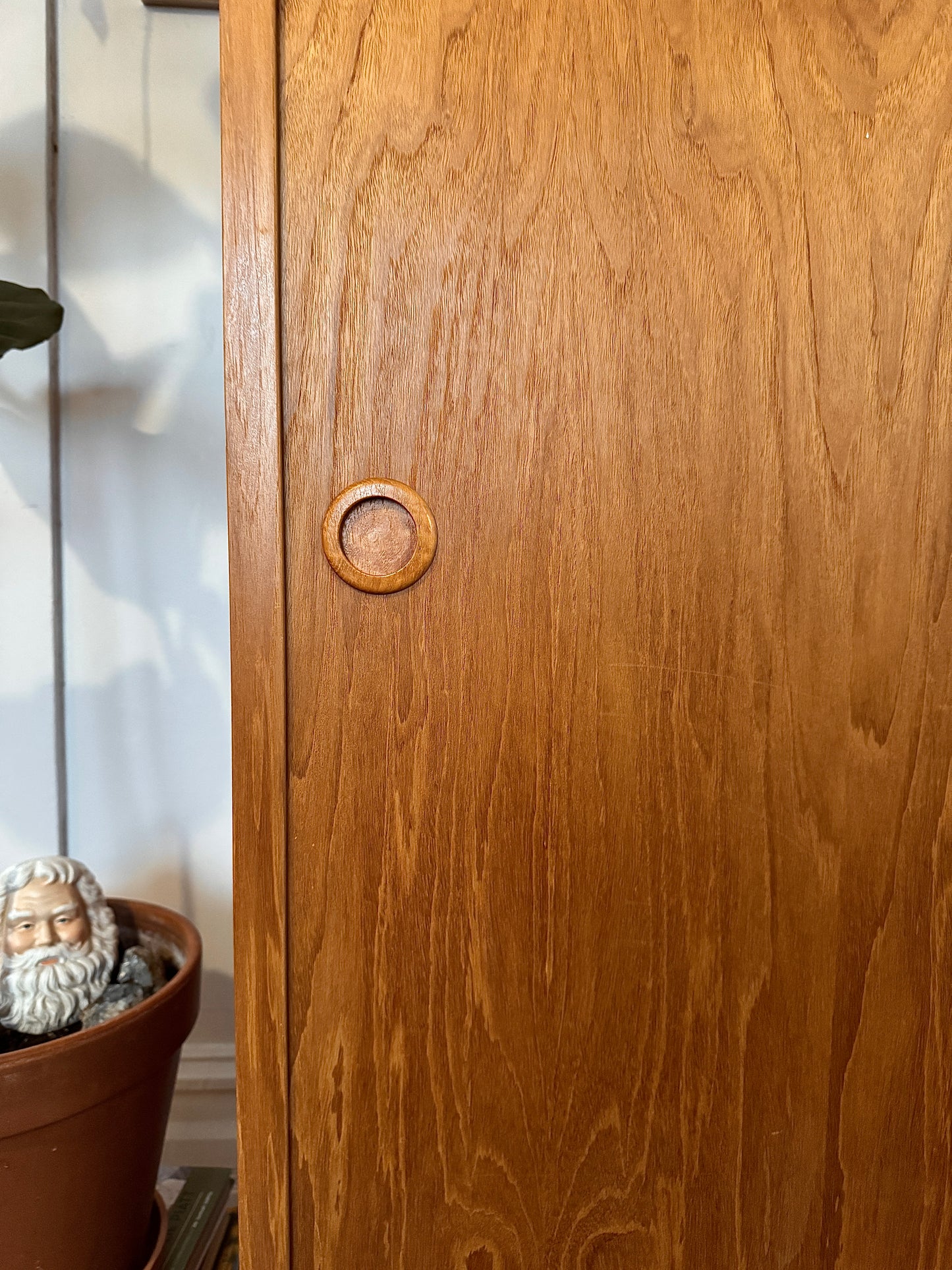 Vintage Danish Teak Wardrobe w/ Sliding Doors — Shelving + Hanging Rail