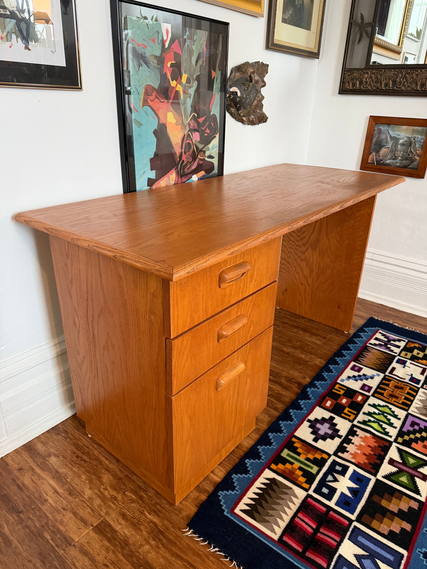Vintage MCM Oak 3 Drawer Desk