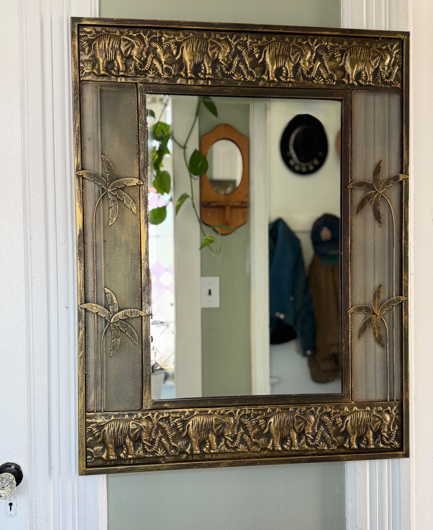 Vintage Gold Tone Safari Style Mirror