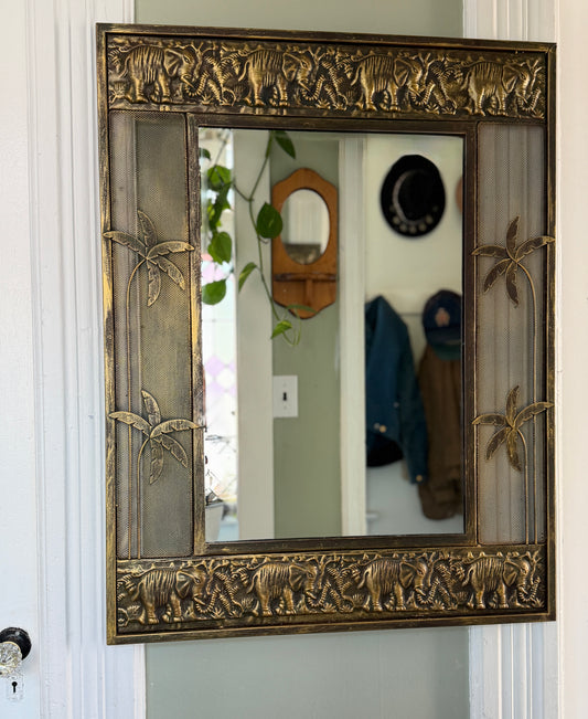 Vintage Gold Tone Safari Style Mirror