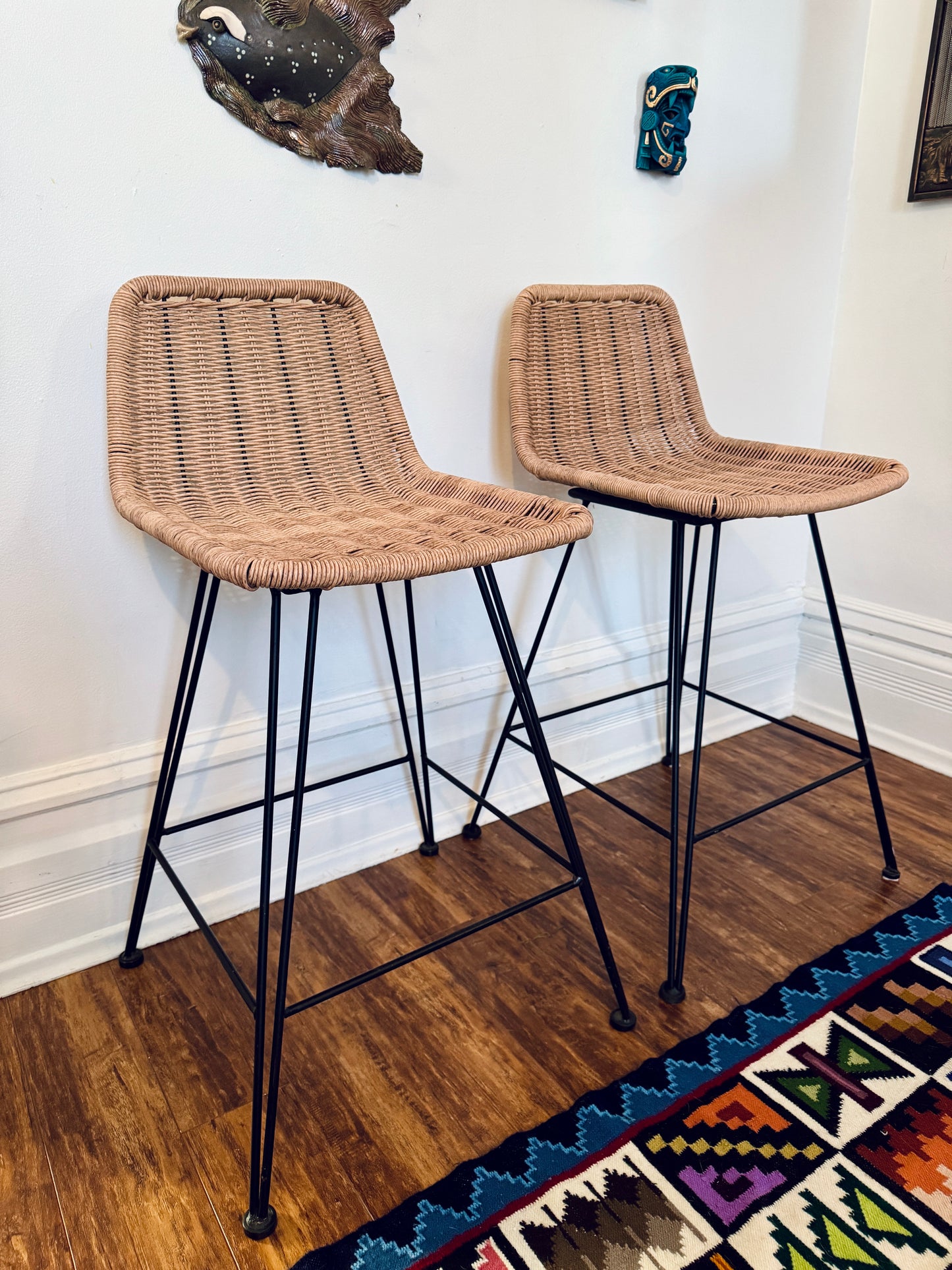 Wicker & Metal Kitchen Counter Stools