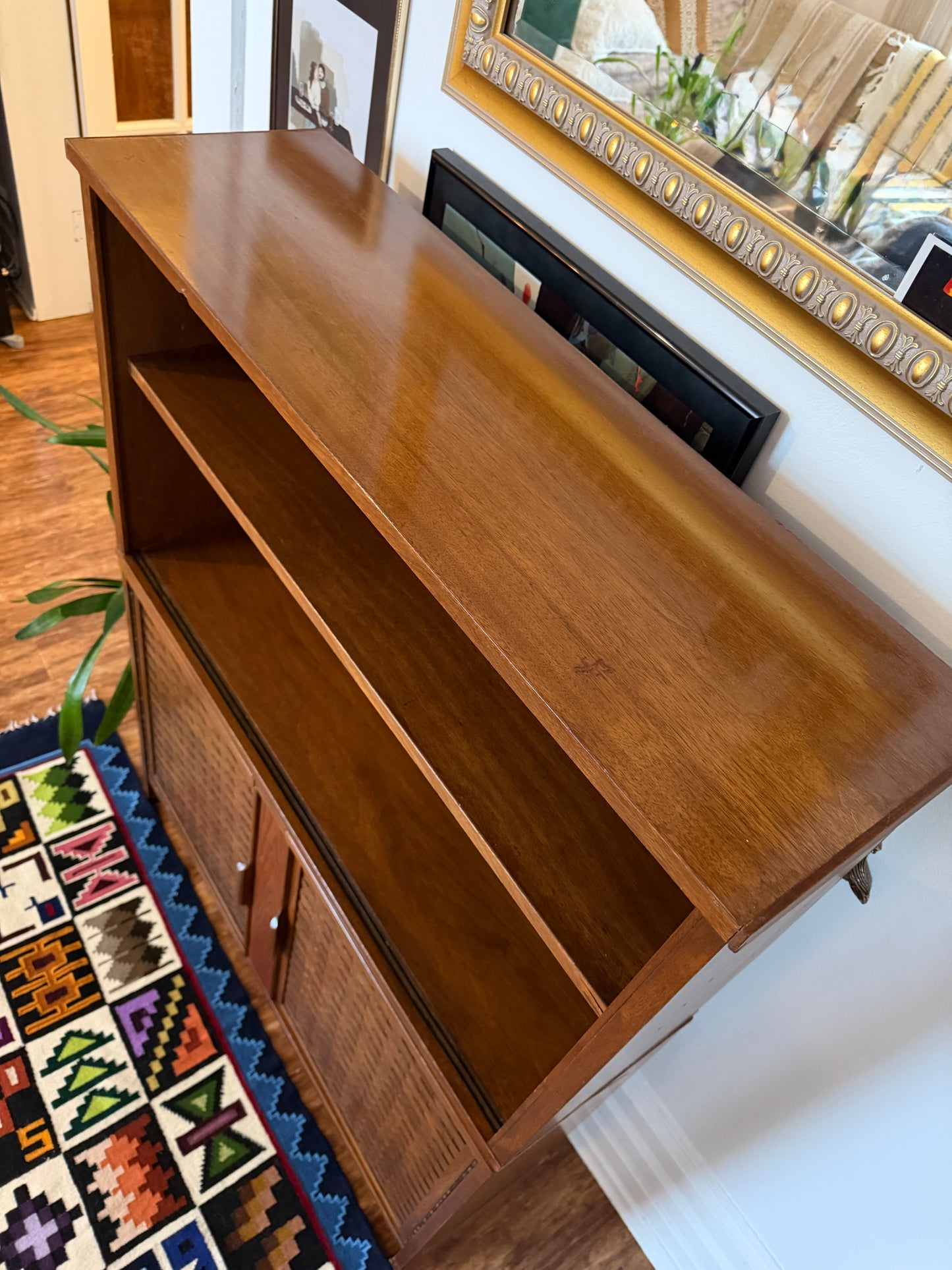 Vintage MCM Walnut Wood Bookshelf & Cabinet