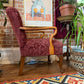 Vintage 1930s Burgundy Velvet & Walnut Wood Armchair