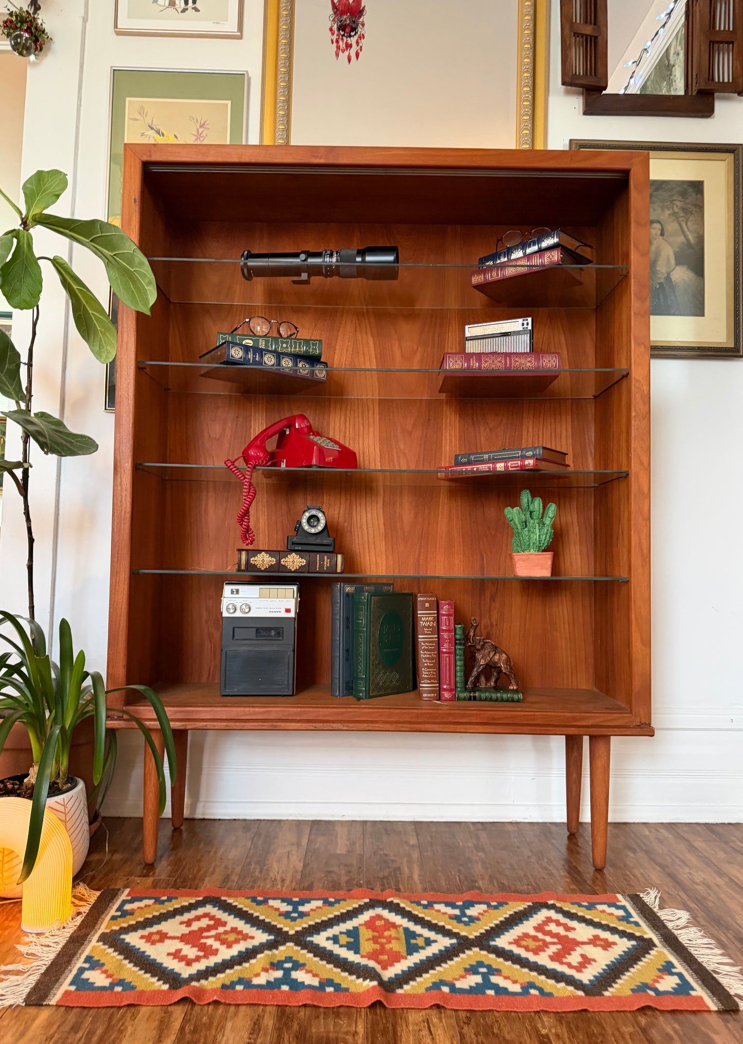 Vintage Teak Bookshelf W/ Glass Shelves