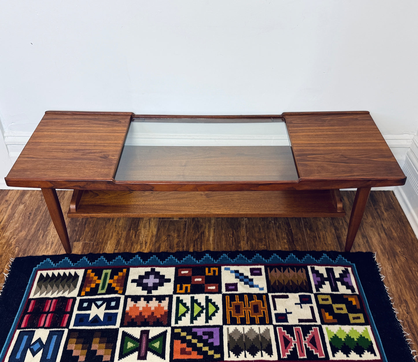 Vintage 60s Walnut Wood & Glass Coffee Table