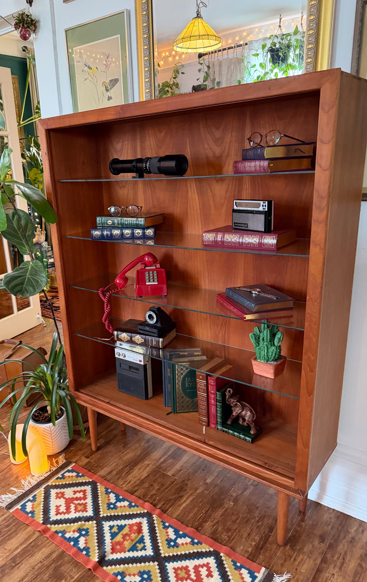 Vintage Teak Bookshelf W/ Glass Shelves