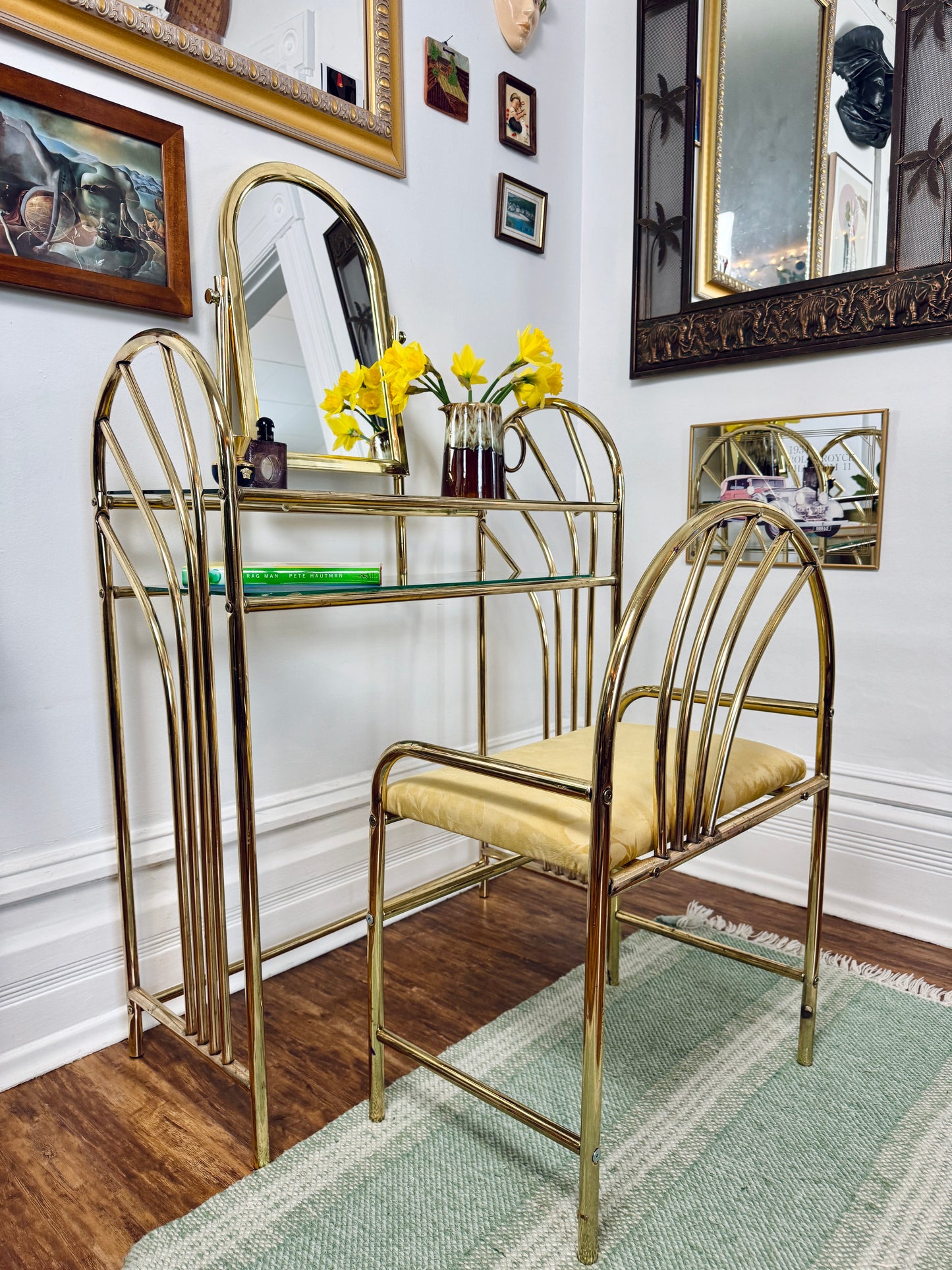 Vintage Regency Brass Vanity Set