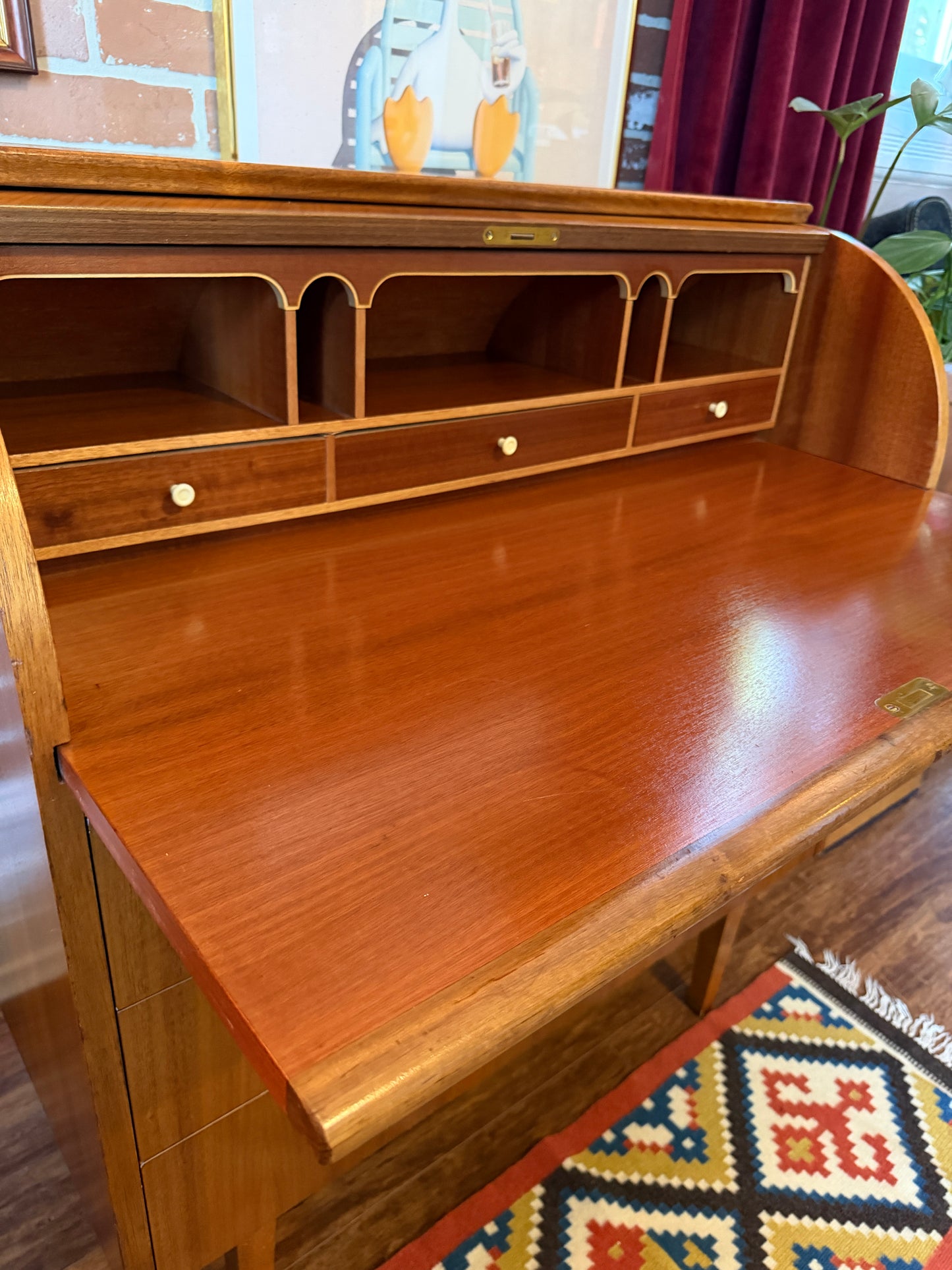 Vintage Swedish Teak Roll Top Desk