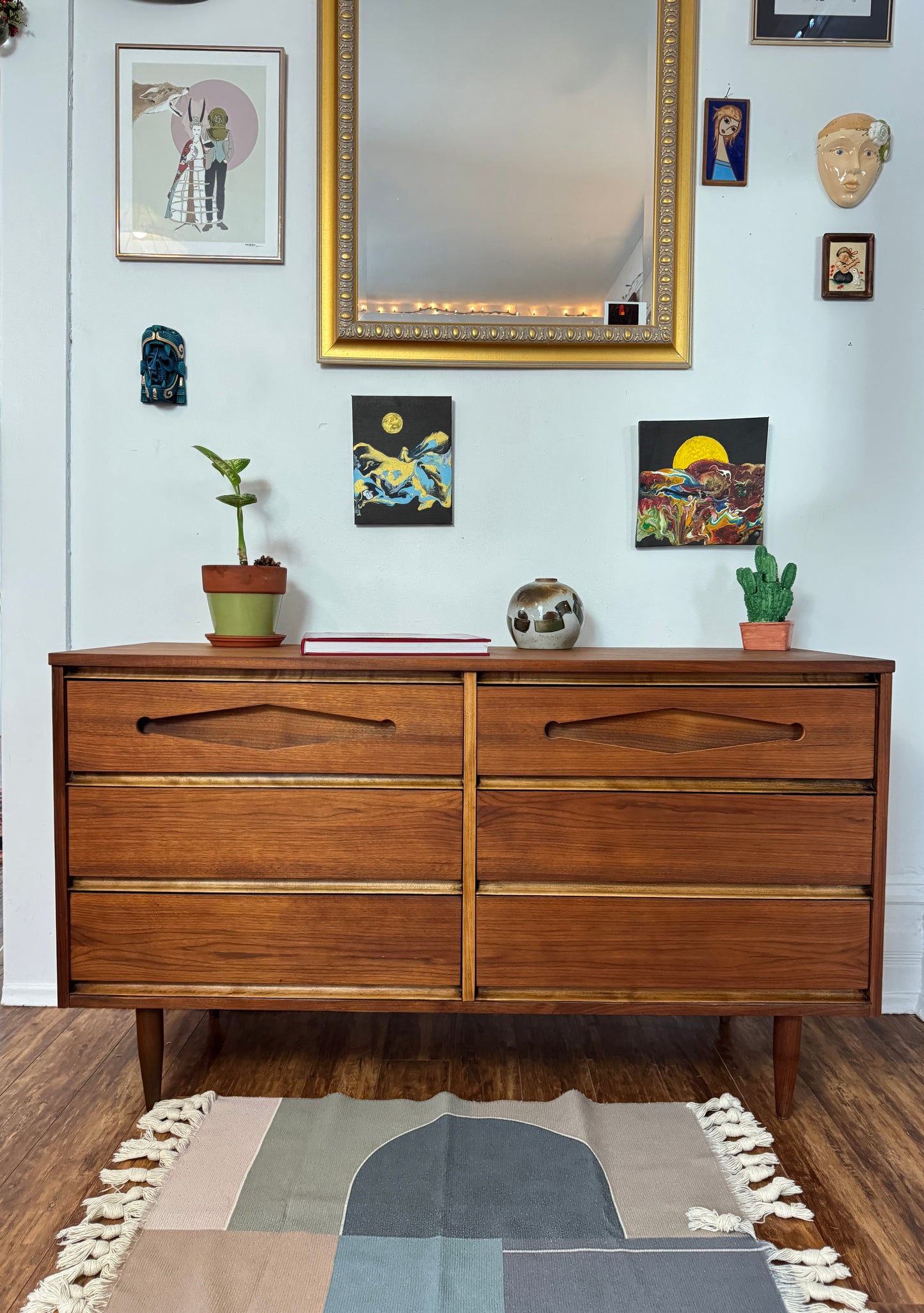 1960s Restored Walnut Dresser Credenza