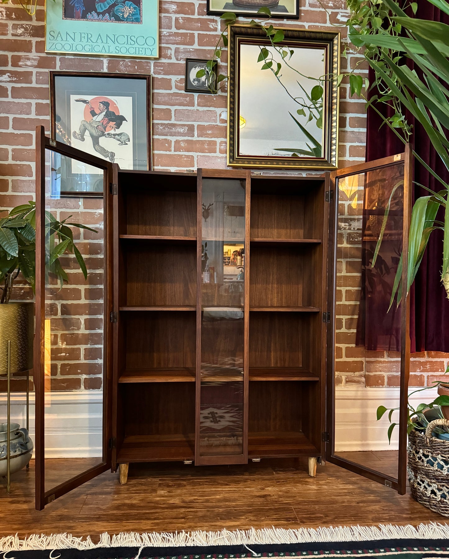 Vintage Walnut Bookcase Cabinet