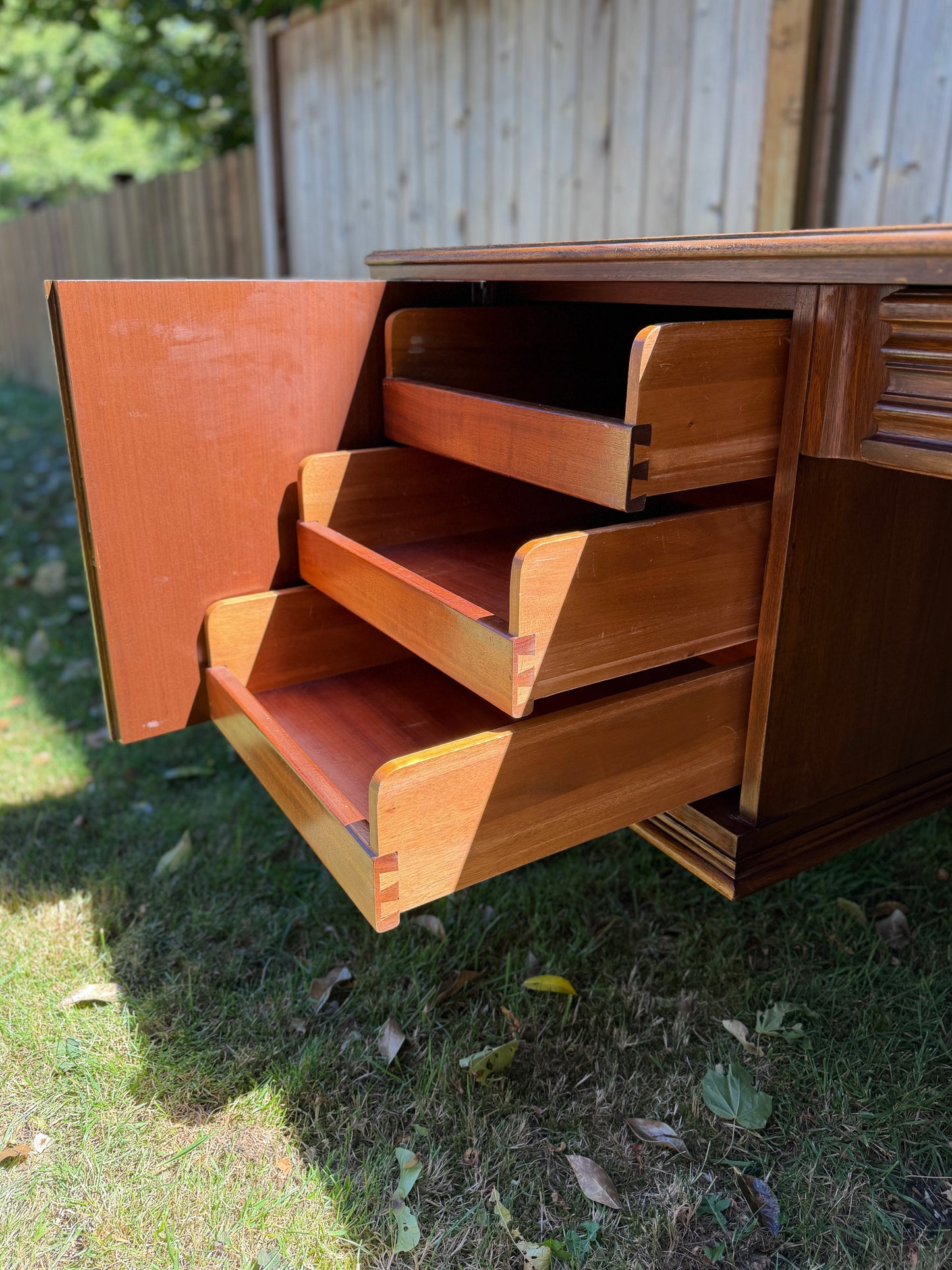 Vintage Walnut Wood Large Executive Office Desk