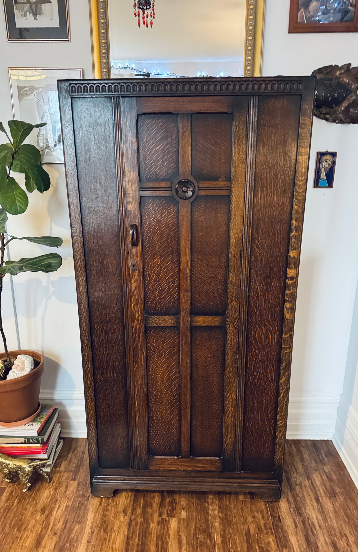 Vintage Arts & Crafts Solid Oak Armoire