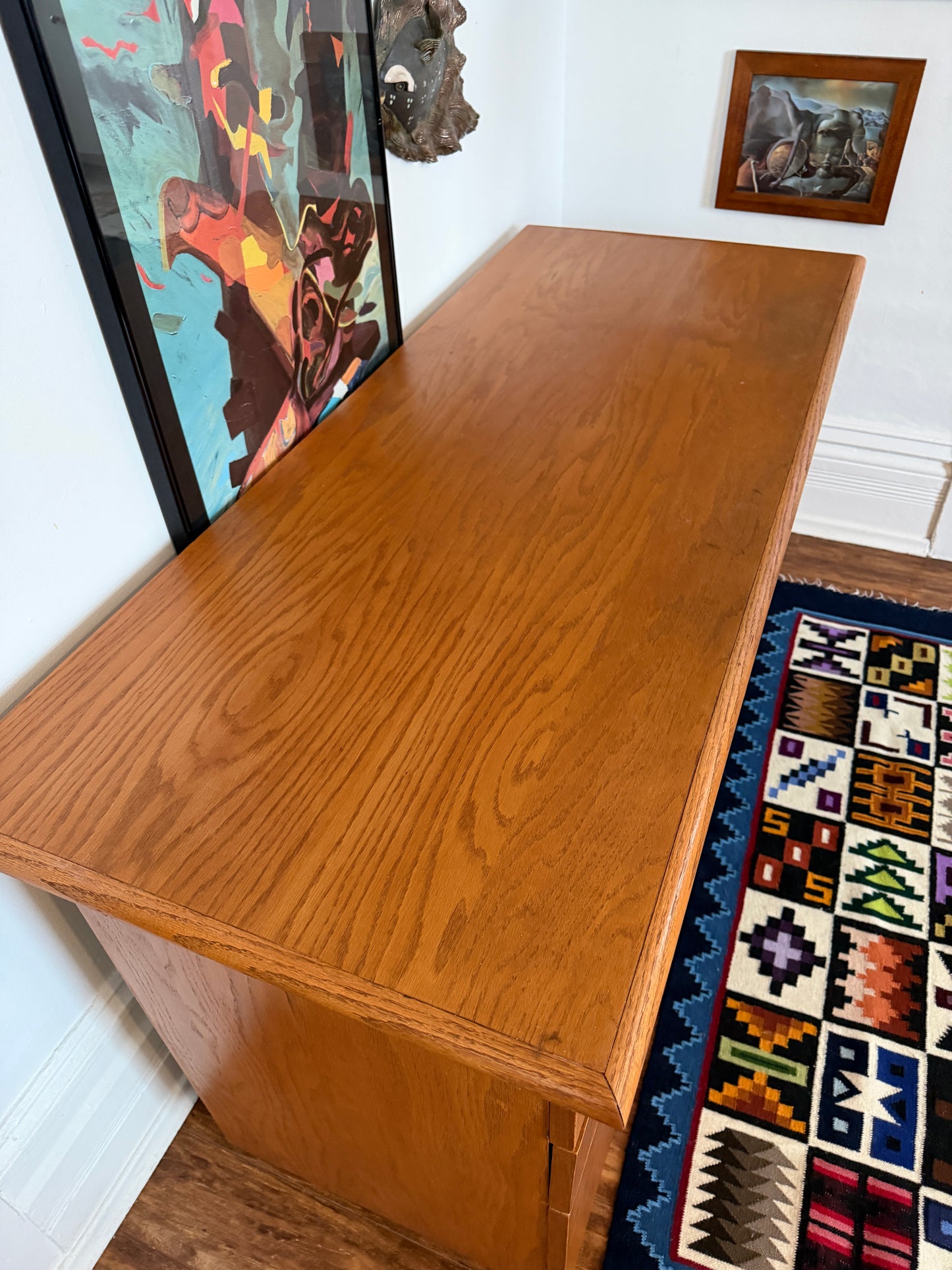 Vintage MCM Oak 3 Drawer Desk