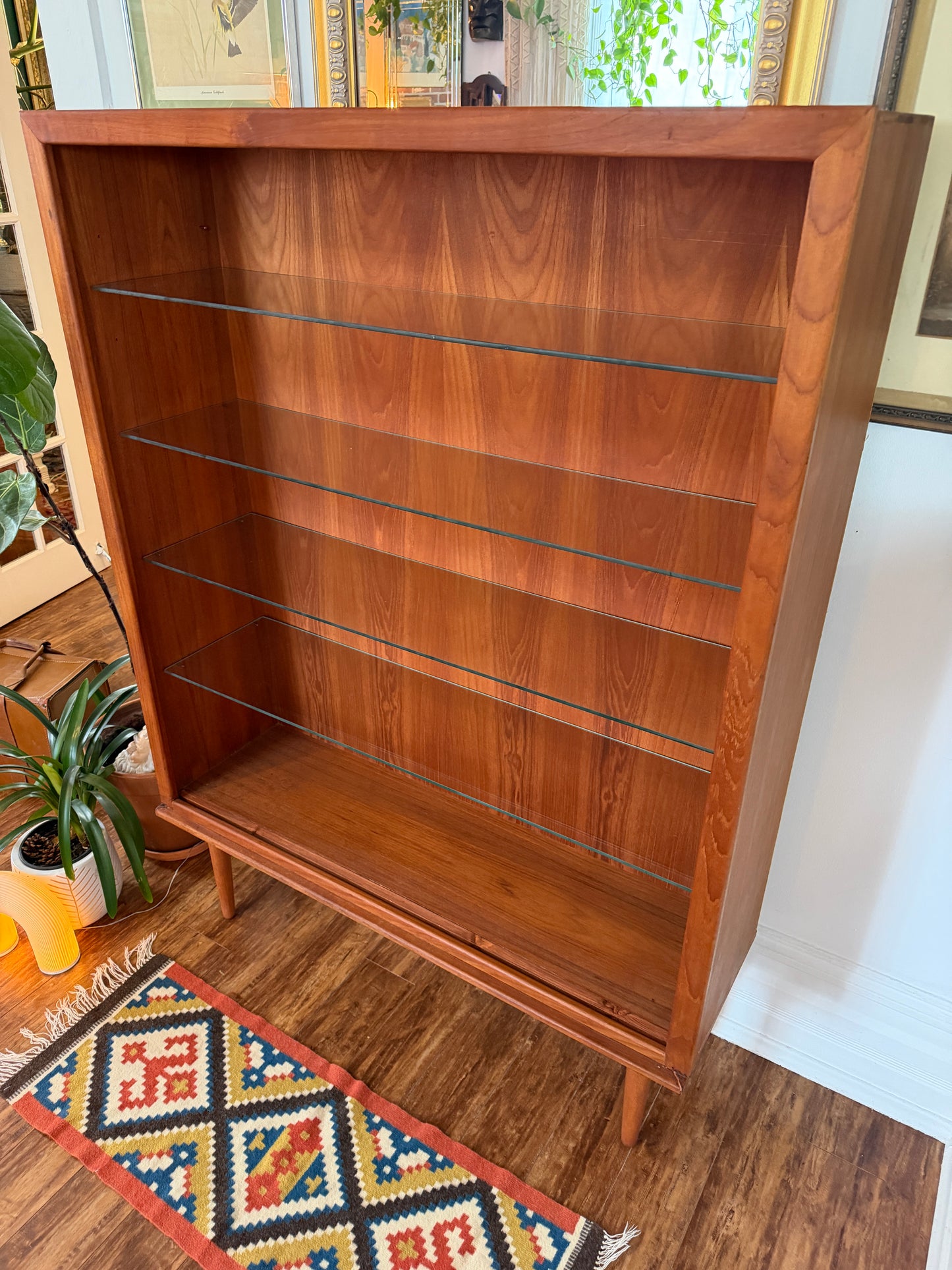 Vintage Teak Bookshelf W/ Glass Shelves