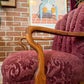 Vintage 1930s Burgundy Velvet & Walnut Wood Armchair