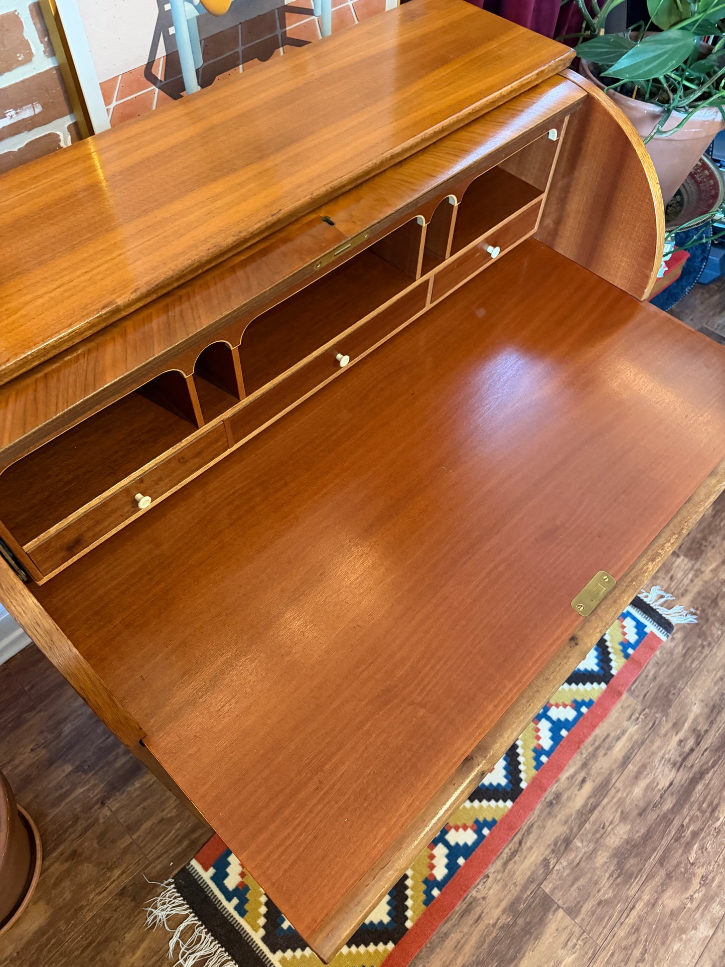 Vintage Swedish Teak Roll Top Desk
