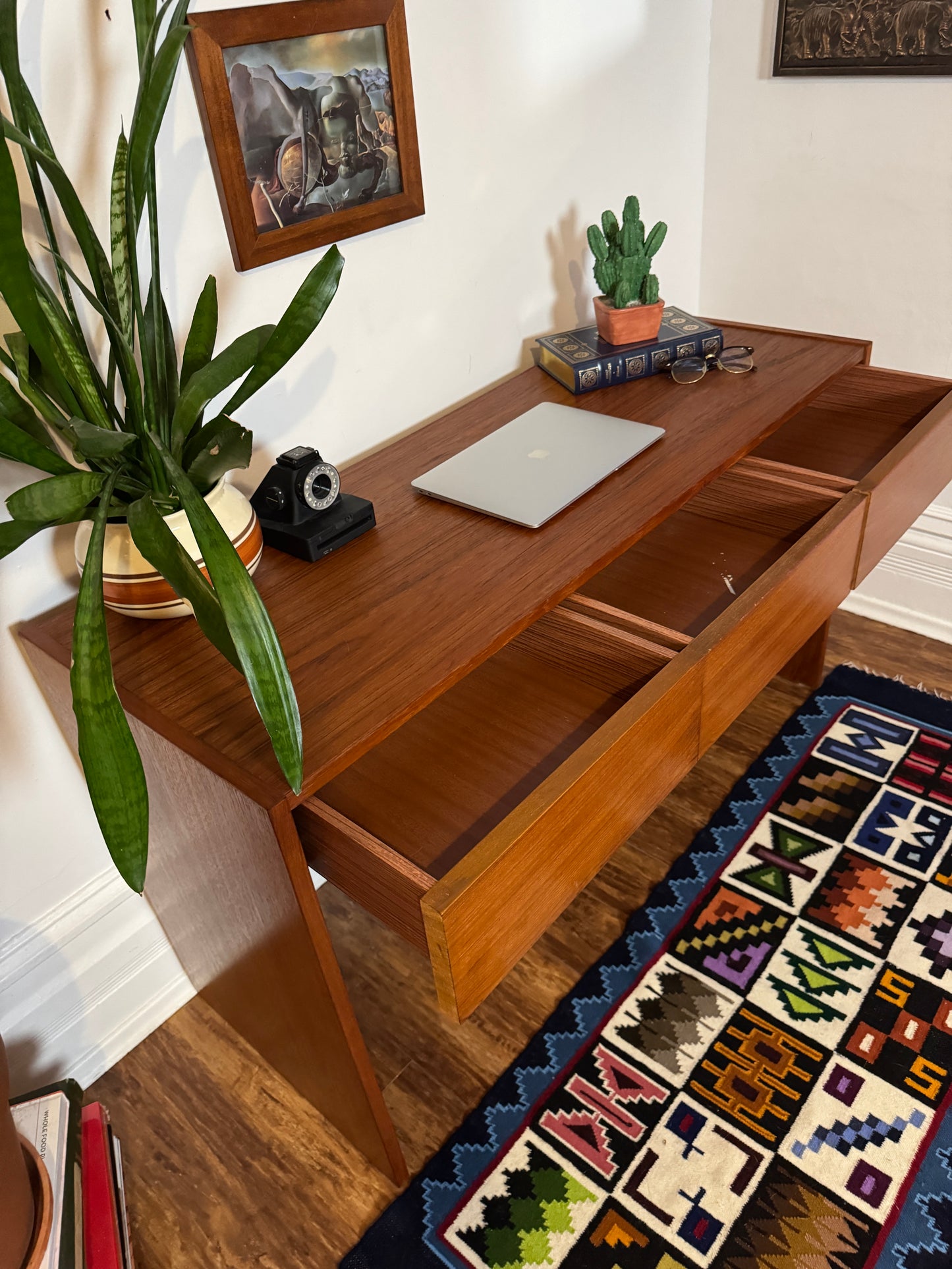 Danish Teak Writing Desk / Console Table – Mid Century Modern, Finished All Sides