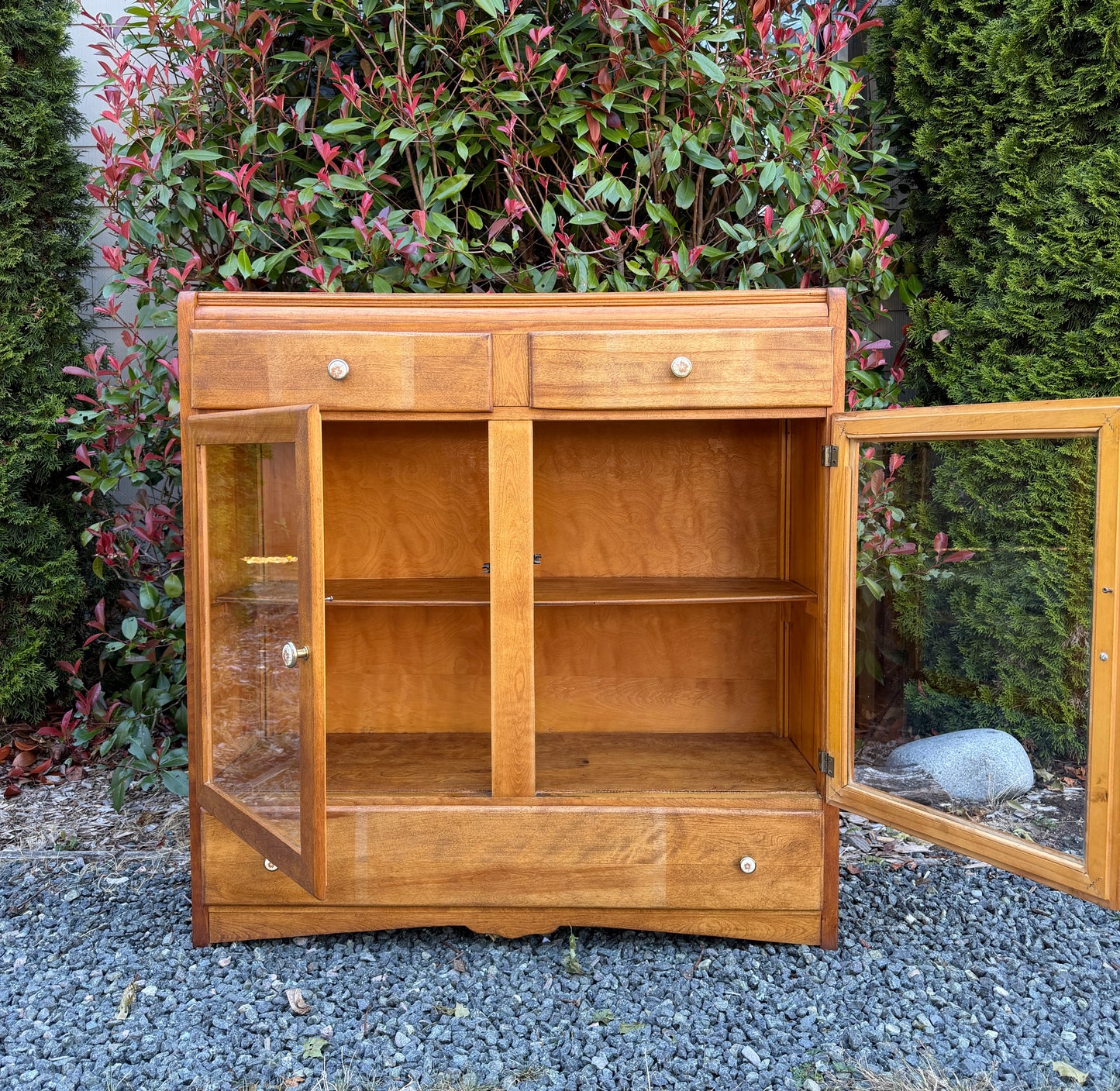 Vintage Wood Glass Door Cabinet
