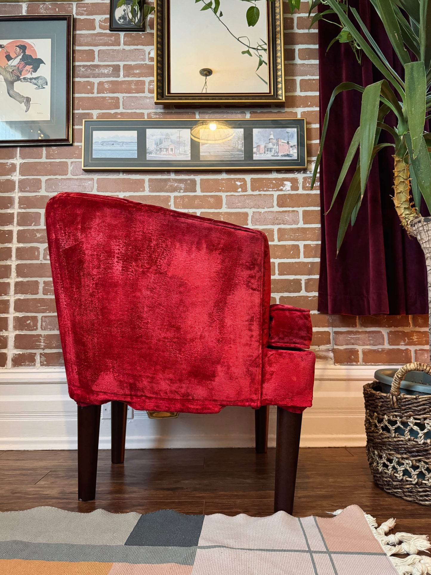 1960s Red Velvet Kroehler Armchairs