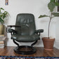 Ekornes Stressless Green Leather Recliner & Ottoman