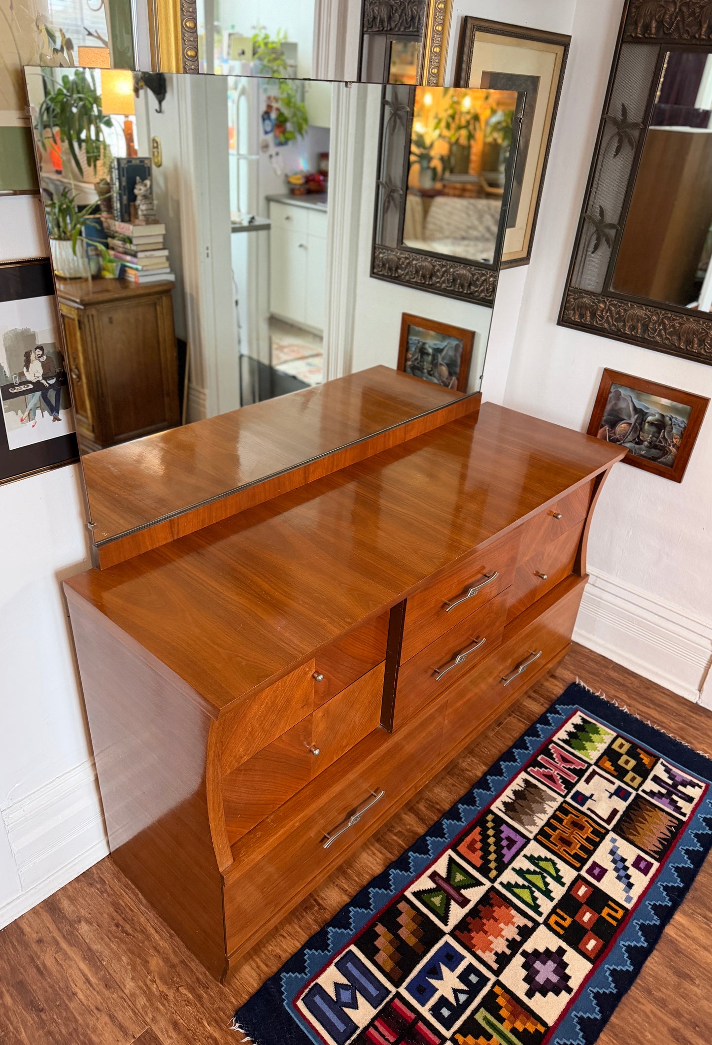 Vintage Walnut Wood 8 Drawer Dresser