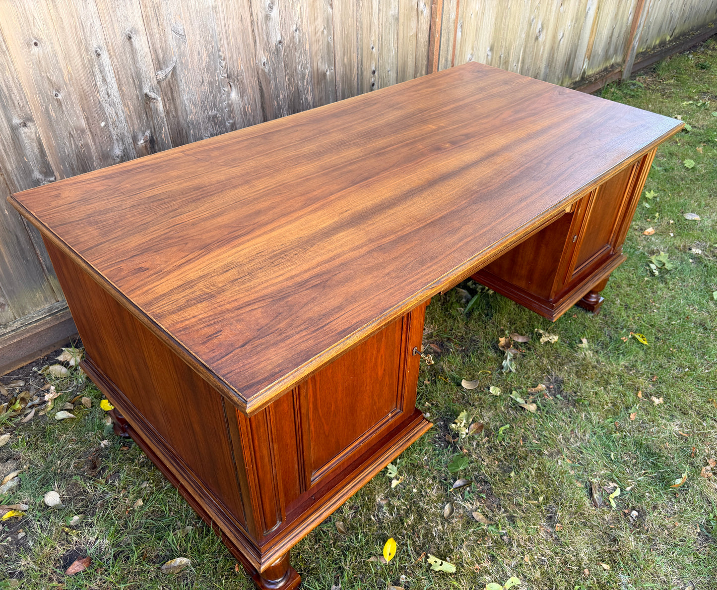 Vintage Walnut Wood Large Executive Office Desk