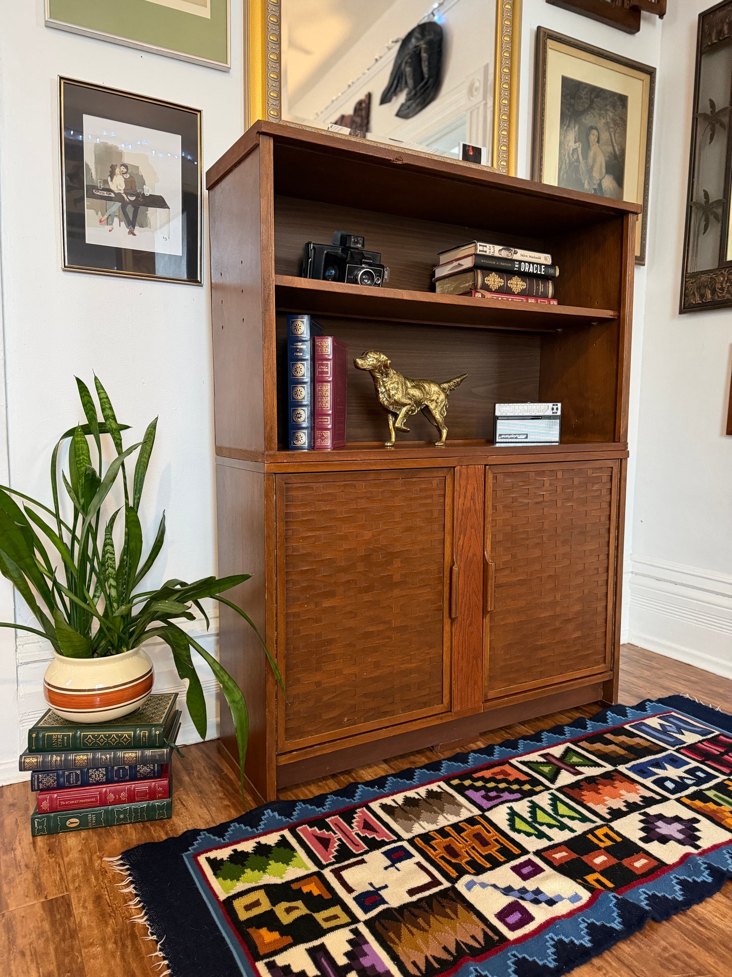 Vintage MCM Walnut Wood Bookshelf & Cabinet