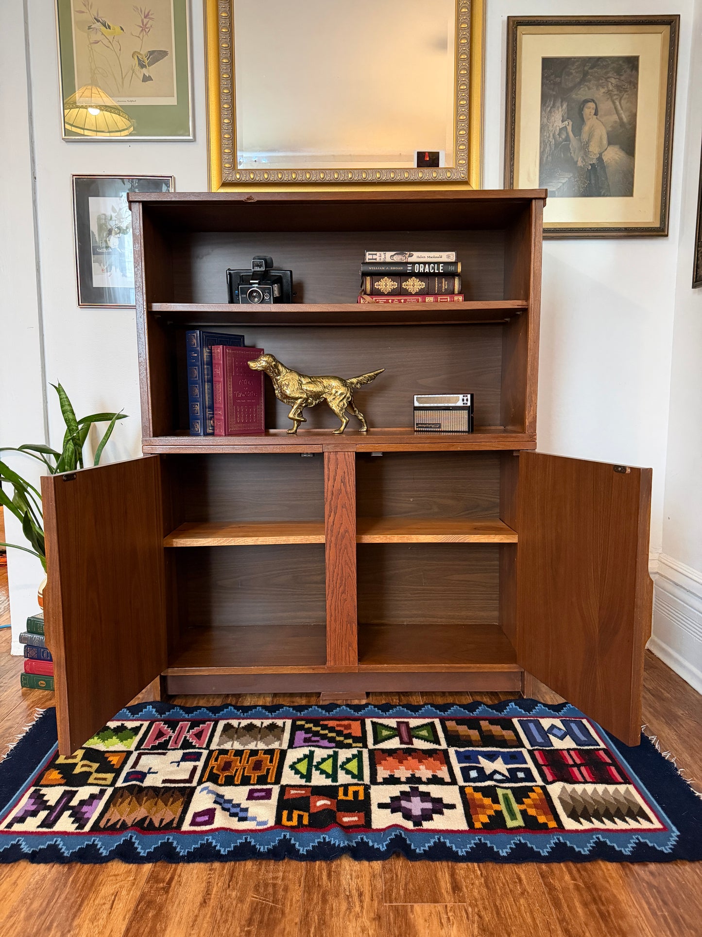 Vintage MCM Walnut Wood Bookshelf & Cabinet
